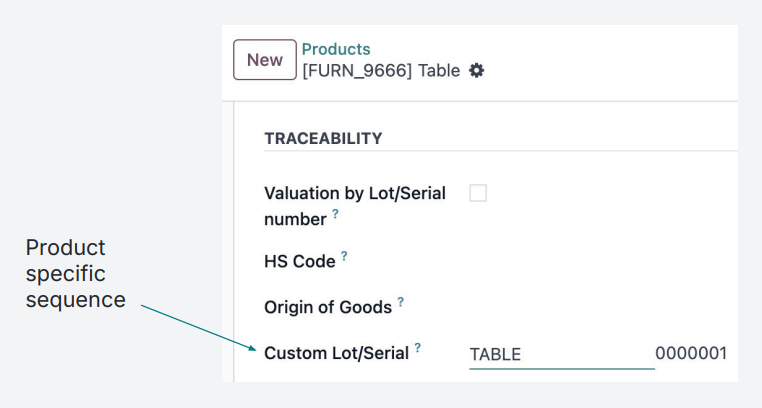 numéro de série v19 odoo produit