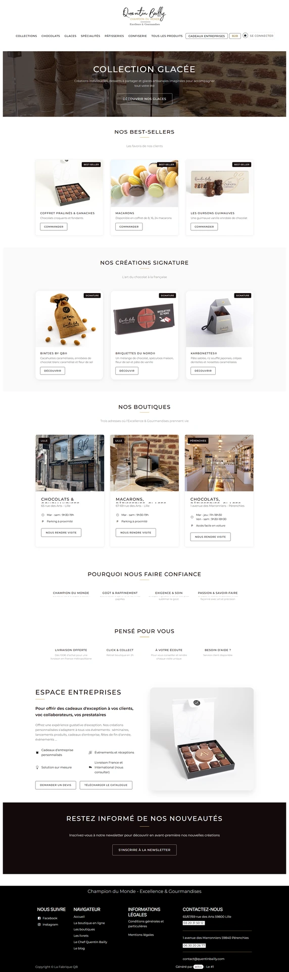 Aperçu du site de Quentin Bailly, pâtissier et chocolatier